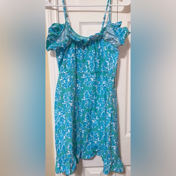 Lilly Pulitzer Spaghetti Strap Small Blue green Nautical Shells Dress Ruffle - Picture 3 of 7